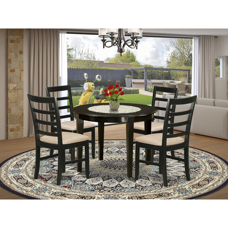 5 Piece Dining Room Table Set Includes a Round Wooden Table and 4 Linen Fabric Kitchen Dining Chairs, 42x42 Inch, Cappuccino