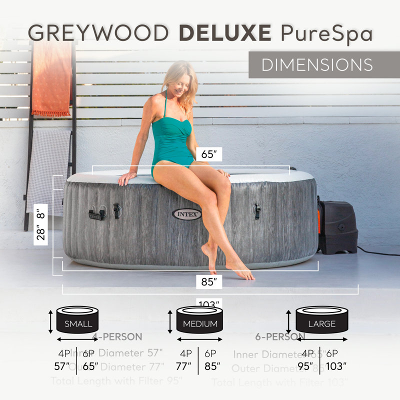 Intex 120 Volt 4 Person 140 - Jet Plastic Round Inflatable Hot Tub in Grey