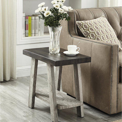Table d'appoint bicolore avec espace de rangement supplémentaire en bois de noyer gris et patiné