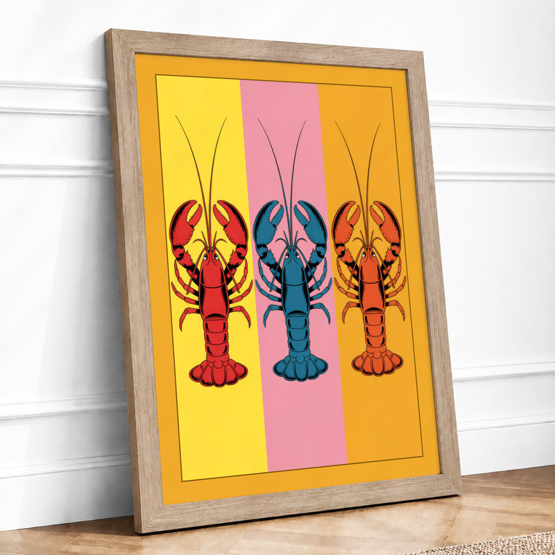 Lobster Trio Pop Art - Framed Print, Oak, A3 - 42.0 x 29.7 cm