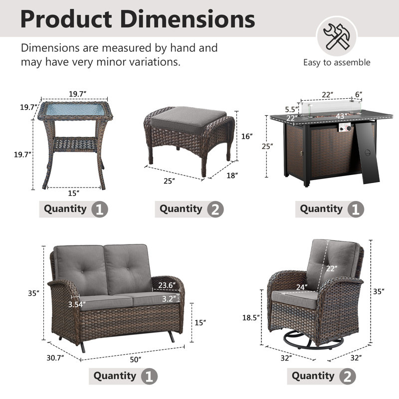 Aluel 7-Pieces Outdoor Patio Wicker Seating Group With Swivel & Rocking Chairs,Ottomans And Cushions, Gray