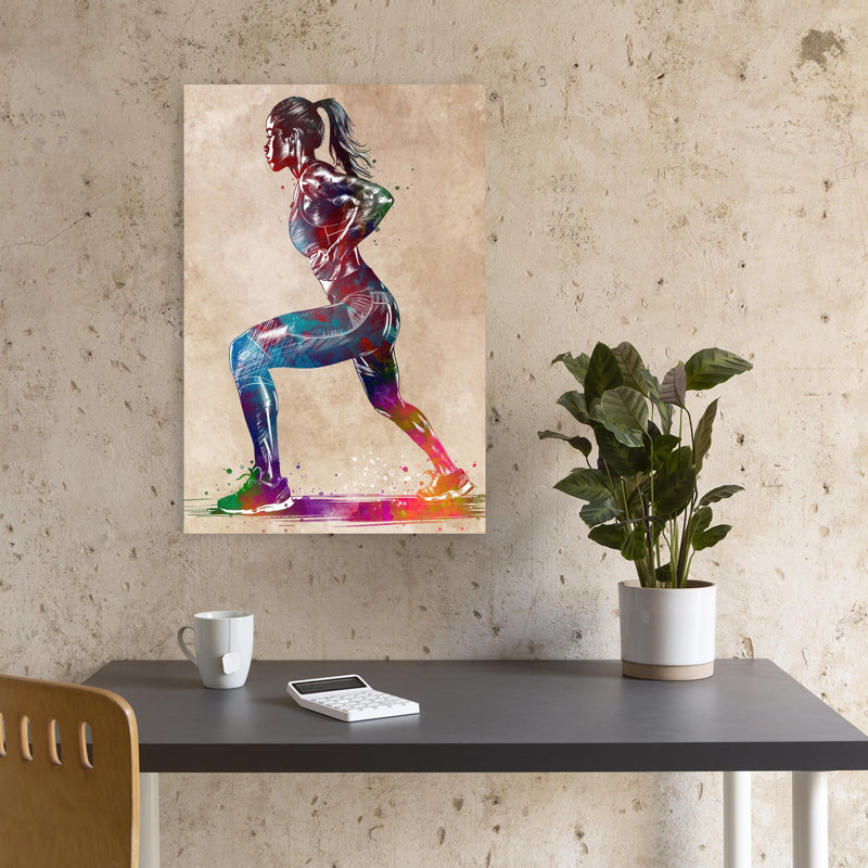 «Dynamic Fitness Lunge», art mural énergétique coloré abstrait, H 18 po x l 12 po