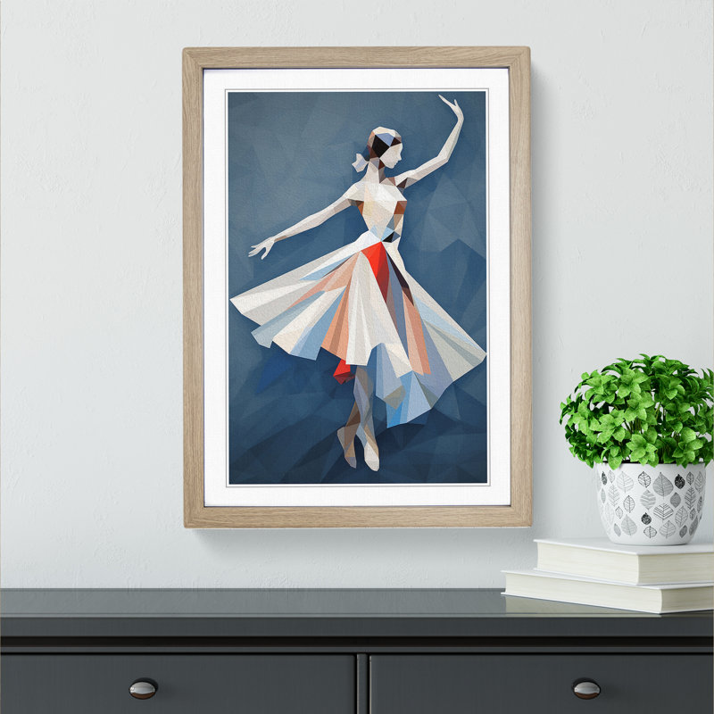Ballet Dancer Geometric Art - Framed Print, Oak Framed, 64cm H x 46cm W x 2cm D