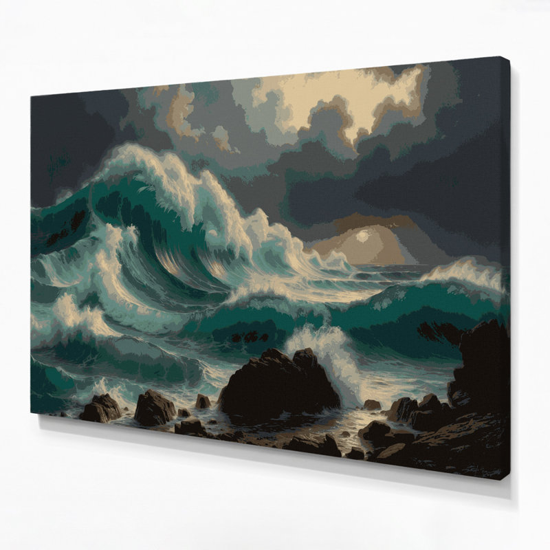 «Coastal Stormy Seas», art mural sur toile noire, H 24 po x l 36 po