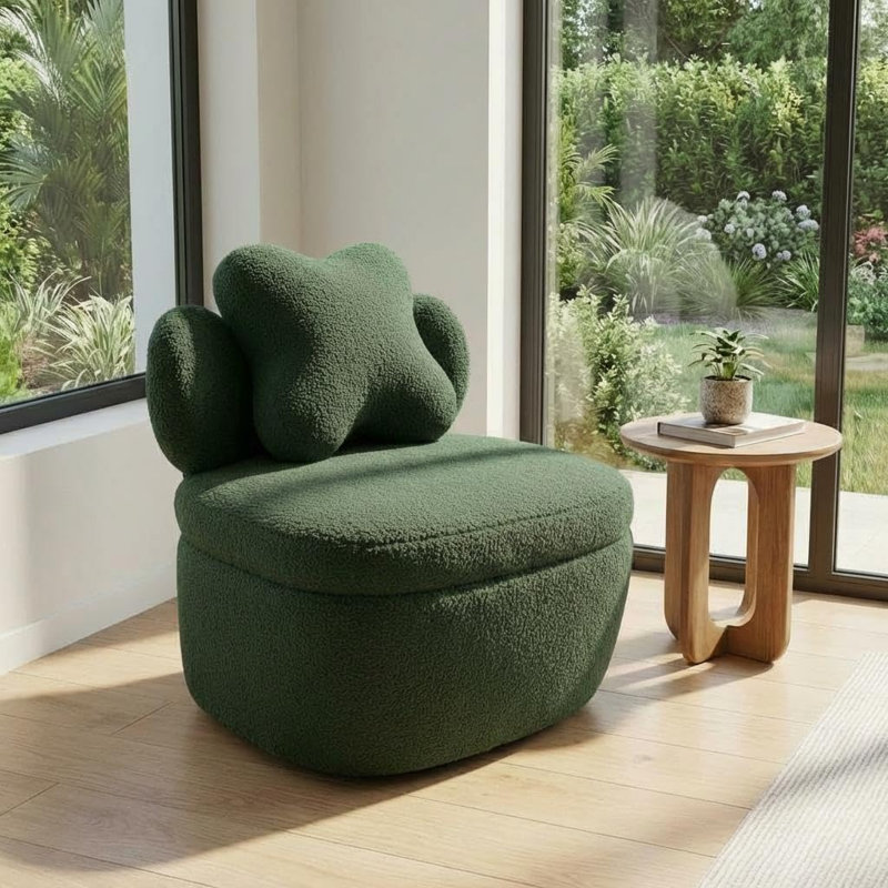 Upholstered Teddy Swivel Accent Chair, Green