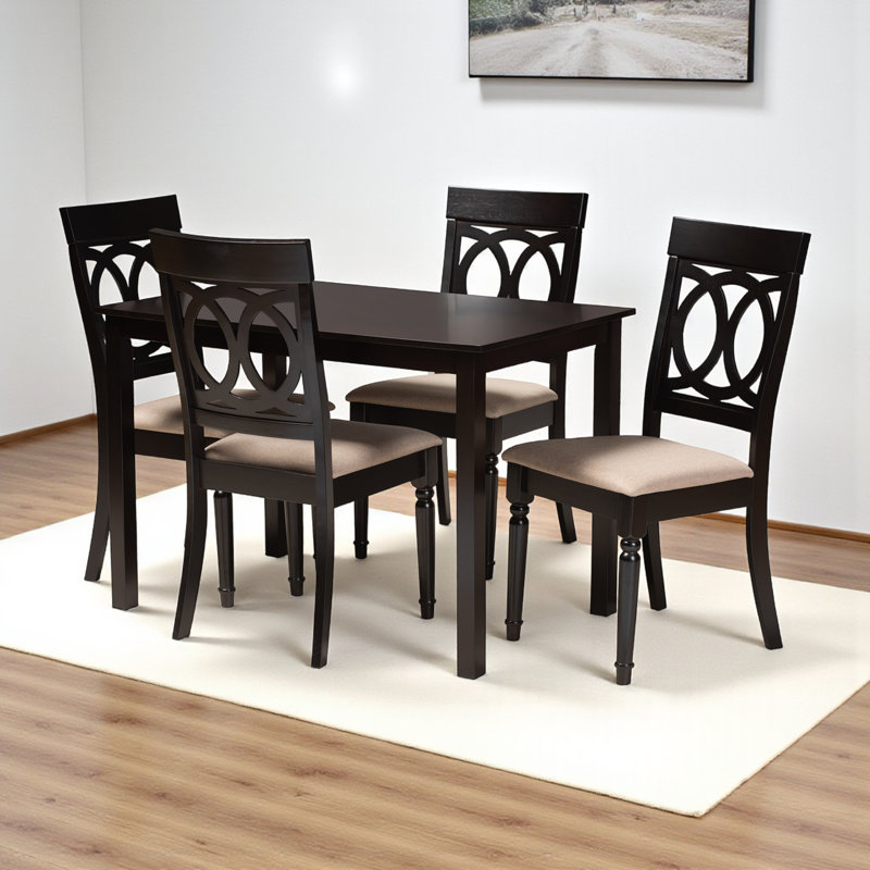 Ensemble de salle à manger en bois d'hévéa massif 5 pièces Ingaret, finition sable / brun, H 38,6 po x l 17,9 po x P 22 po, 5