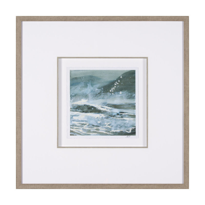 «Coast By Studio», reproduction d'art encadrée à la main matte sous verre, H 31,5 po x l 31,5 po, Stormy Coast II, Blanc