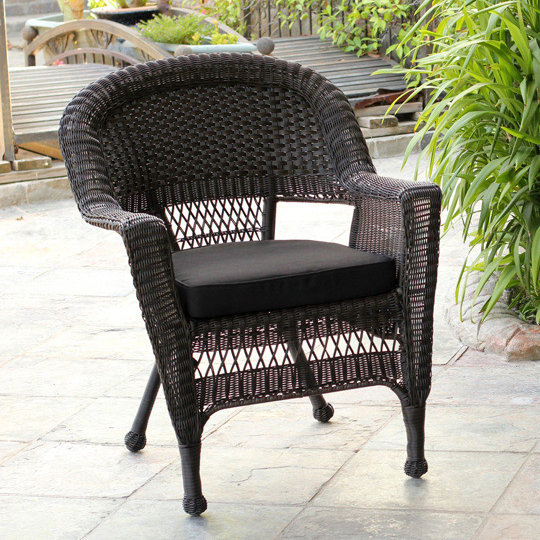 Chaise de patio avec coussins, Noir, Blanc