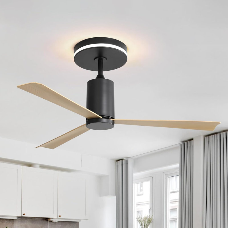 Ventilateur de plafond encastré de 52 pouces avec lumière, ventilateur de plafond moderne à 3 pales avec télécommande, pour patio, salon, chambre à coucher, bureau, intérieur, extérieur, silencieux, moteur à courant continu réversible