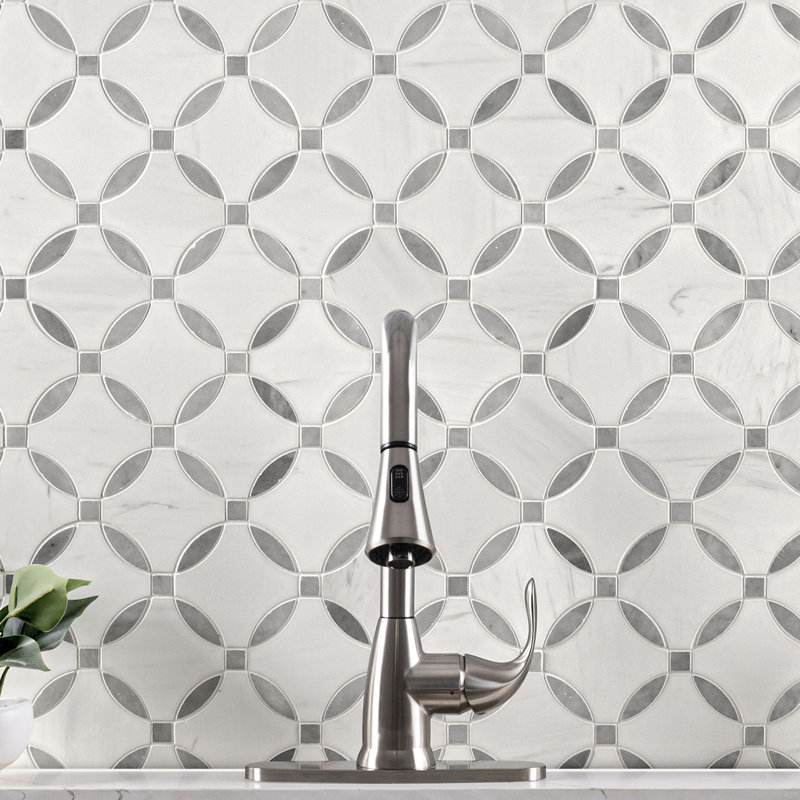 Calabria Frost Camira 10 in. x 10 in. Polished Marble Mosaic Floor and Wall Tile