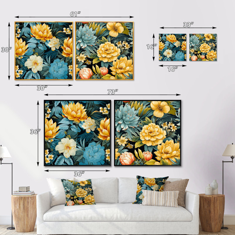 Pineapple Serenity - motif tropical - ensemble de 2 collages floraux carrés, H 36 po x l 73 po, Toile tendue