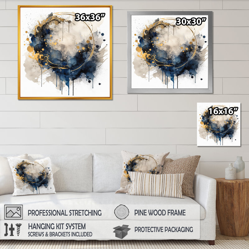 «Blue Yellow Minimalims Fludity II», reproduction d'art sur toile, H 16 po x l 16 po x P 1 po, Cadre flottant noir