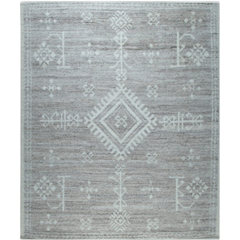8x10 Gray Hand-Knotted Wool Diamond Totem Classic Traditional Modern Contemporary Carpet Rug