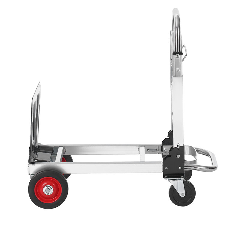 Aluminum Folding Hand Truck, 2 in 1 Design 400 lbs Capacity, Dolly Cart with Rubber Wheels for Transport and Moving in Warehouse, Heavy-Duty Industrial Collapsible cart, Supermarket, Garden