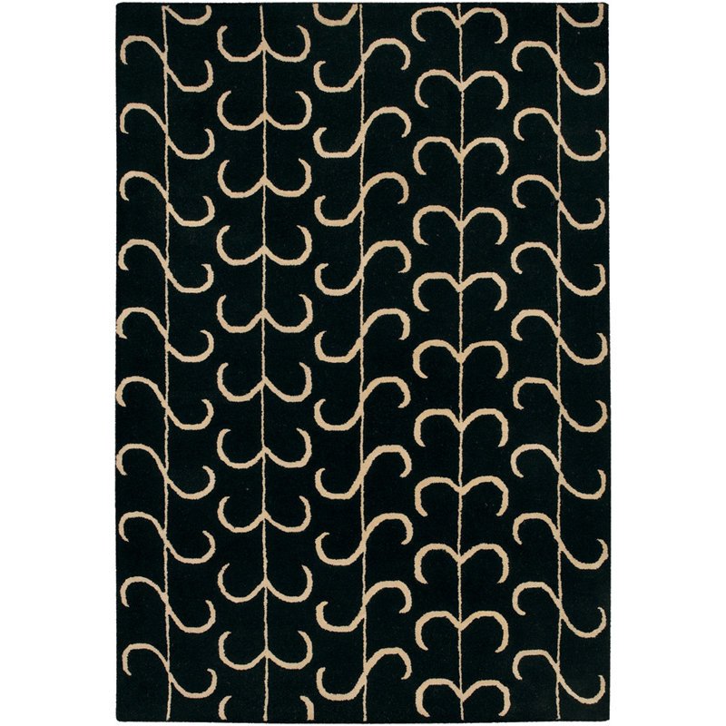 Sidney Authentic Hand-Tufted Handmade Black & Tan Modern Abstract Scalloped Arc Wool Area Rug, 5' x 7'6"