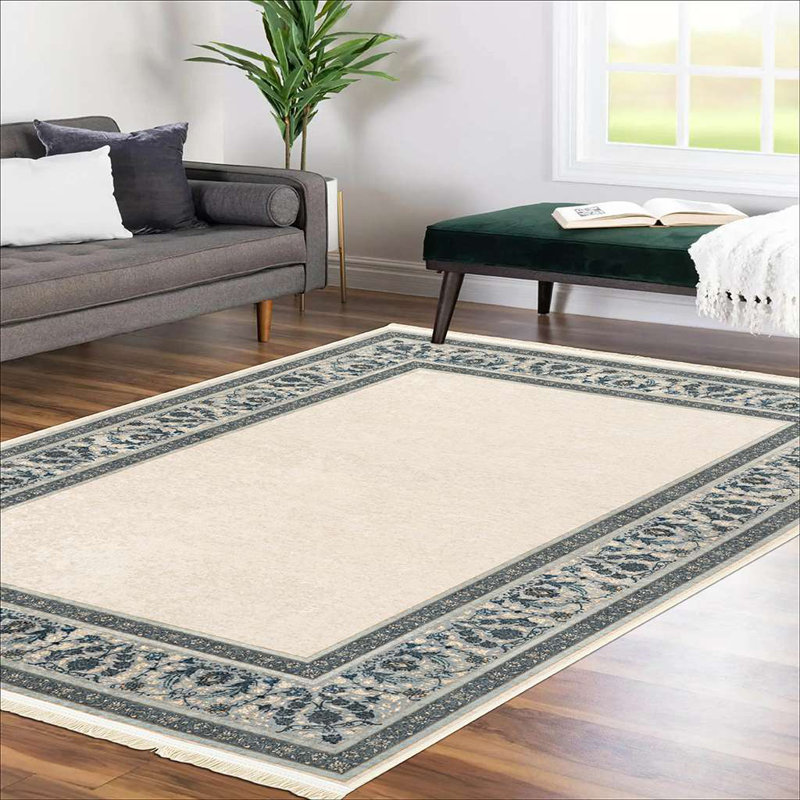 Alfa Rich Cruzado Ultra-Thin Oriental White Cream Blue Washable  Non-Slip Area Rugs for Living Room