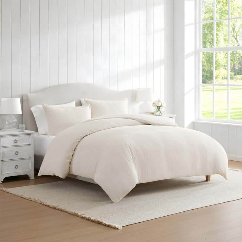 Ensemble de housse de couette réversible en coton massif Martha Stewart Rowan, Queen, White