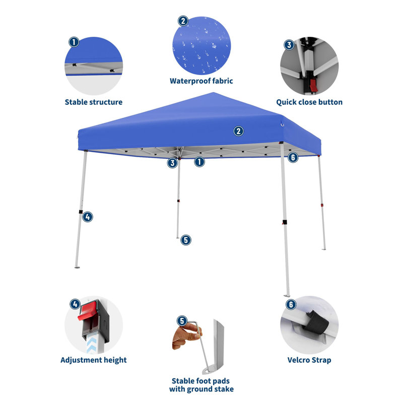 10x10 FT Pop Up Canopy Tent Slant Leg Portable Instant Outdoor Gazebo Shelter with Carrying Bag for Patio Deck Garden Beach Includes 8x8 FT Canopy Cover