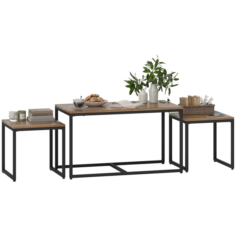 Nesting Coffee Table Set of 3, End Tables for Living Room, Brown