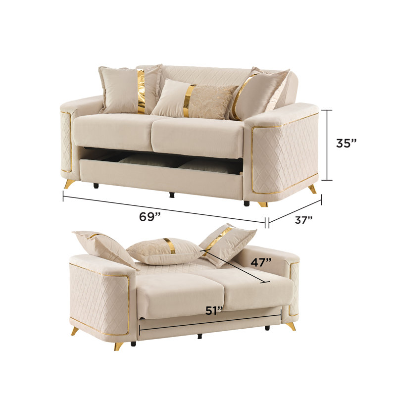 Causeuse-lit rembourrée 72 po Sombir, 100 % polyester ivoire