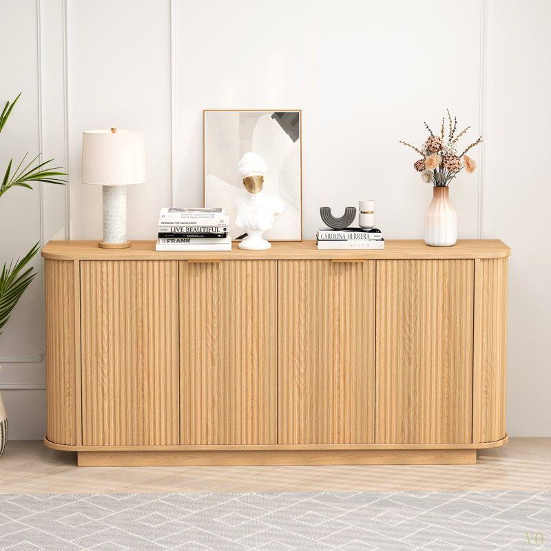 Buffet de rangement ondulé de 63 po à deux portes avec tablettes réglables, idéal pour la cuisine, le salon, le couloir - rangement polyvalent