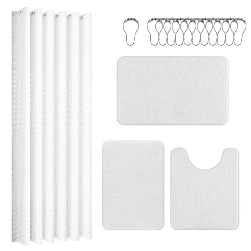 Shower Curtain Set With Rugs, White