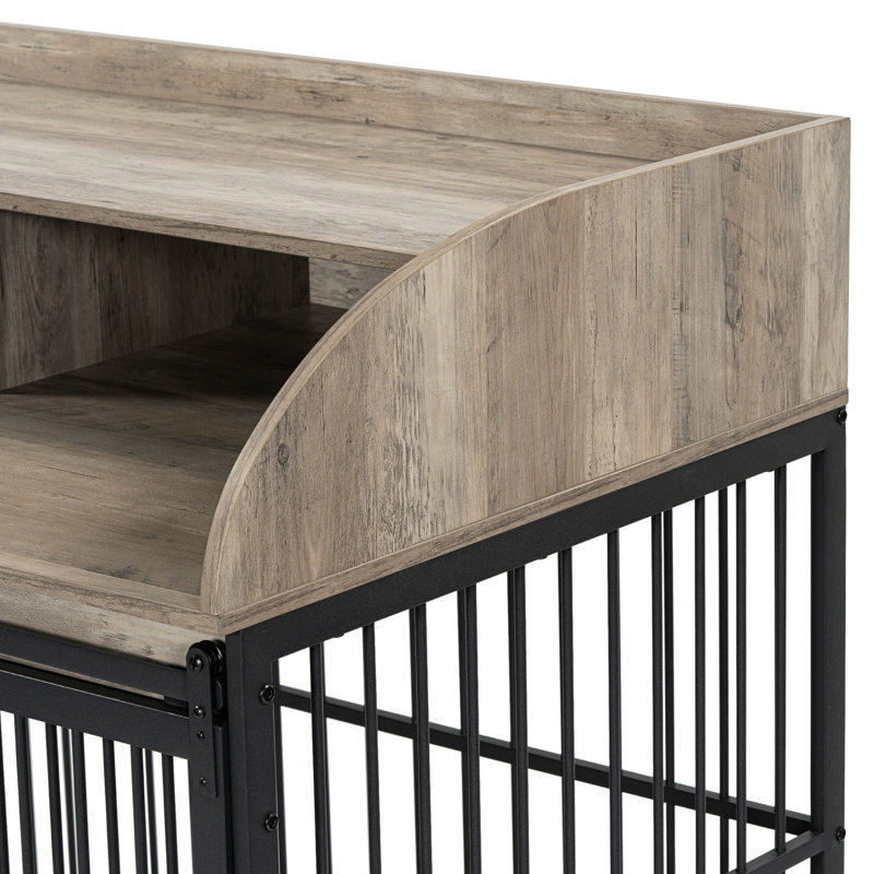 Large Dog Cage With Sliding Door And Robust Build, Grey Frame,