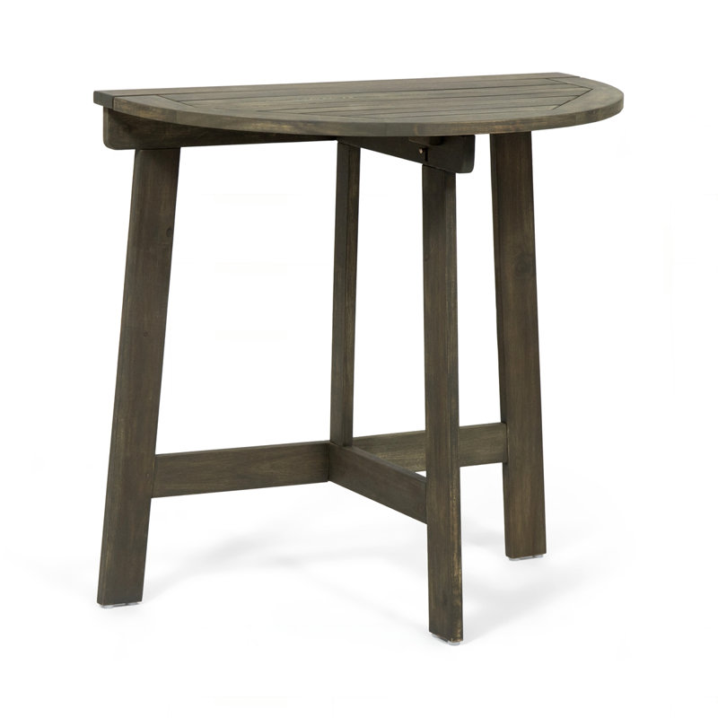 Outdoor Half-Round Folding Acacia Wood Bistro Table, Grey