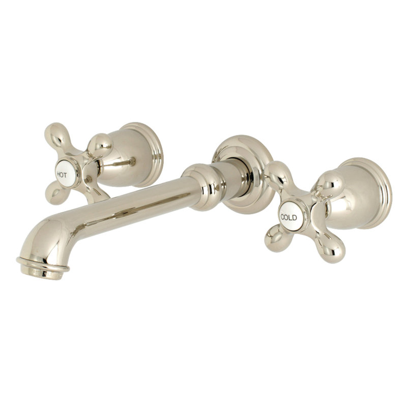 Robinet de salle de bain mural 3 trous Kingston Brass English Country, Nickel poli