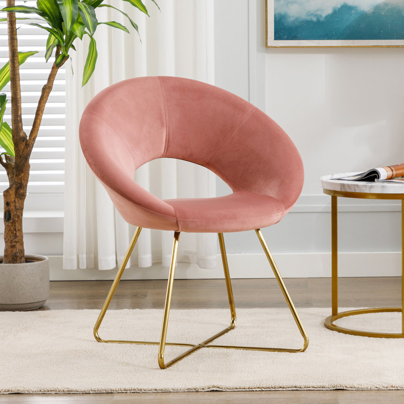 Fauteuil d'appoint moderne 28,35 po Vanezza, Velours rose clair, Doré