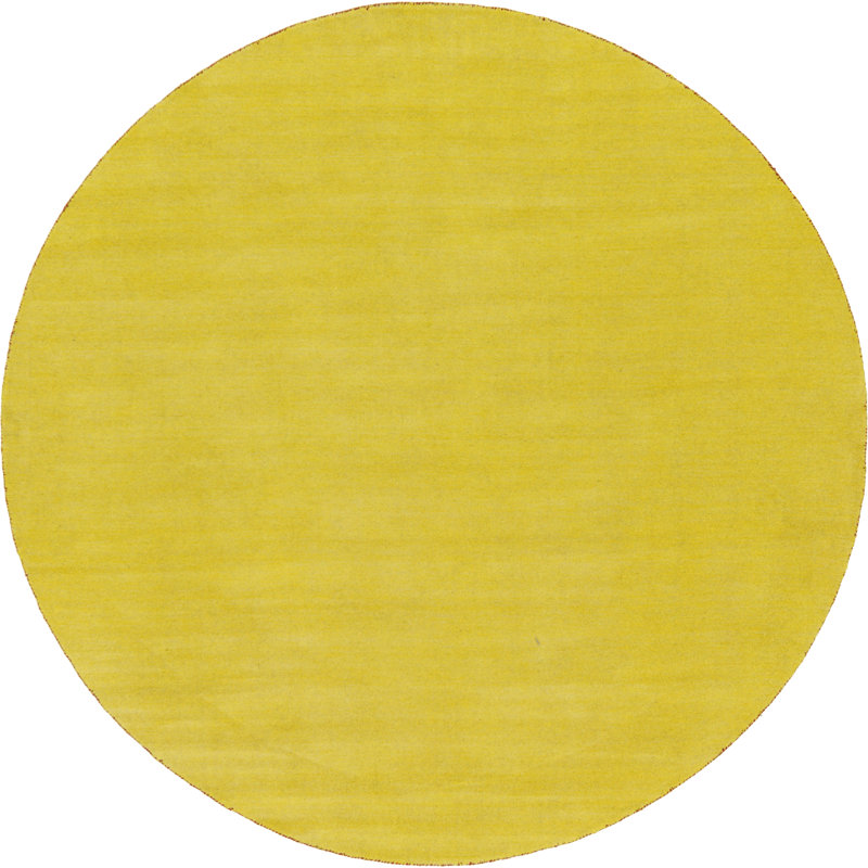 Tapis jaune en laine noué à la main Taul, Rond 9 pi 10 po