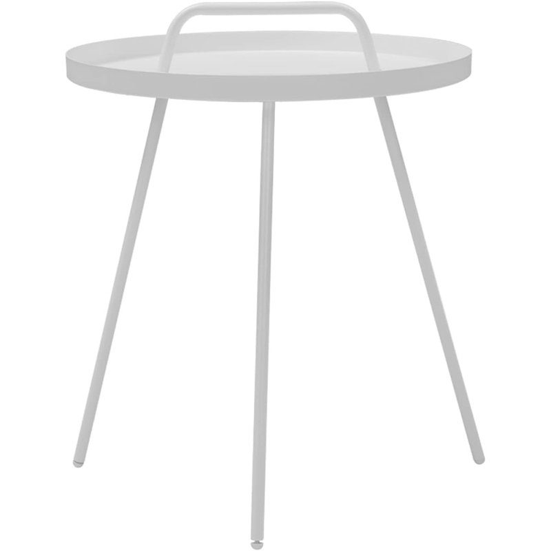 Olilawn Top End Table, Weather Resistant Outdoor Round Coffee Table，Portable Side Table with Handles, White