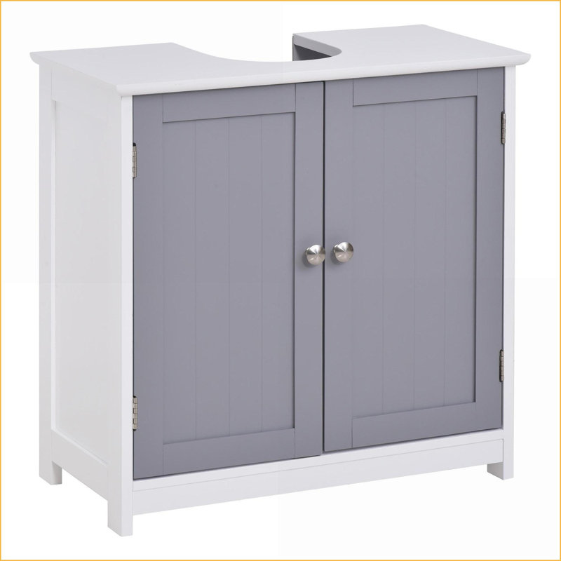 Armoires de rangement sous l'évier avec découpe en U, tablette réglable, blanc et amp; Gris clair | L 23,5 po x P 11,75 po x H 23,5 po | Panneau de fibres à densité moyenne | Blanc cassé