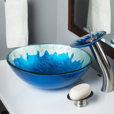 Novatto 16.5'' Blue Glass Circular Bathroom Sink