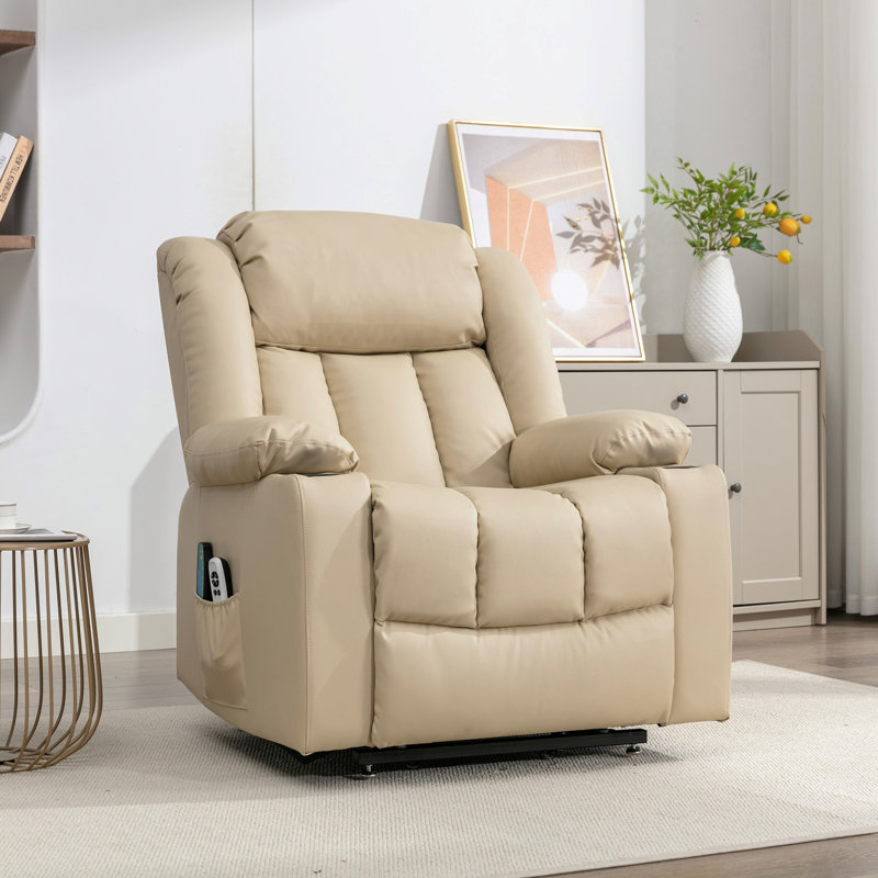 Anudhya 87cm Wide Faux Leather Lift Assist Standard Recliner with Massager, Cream