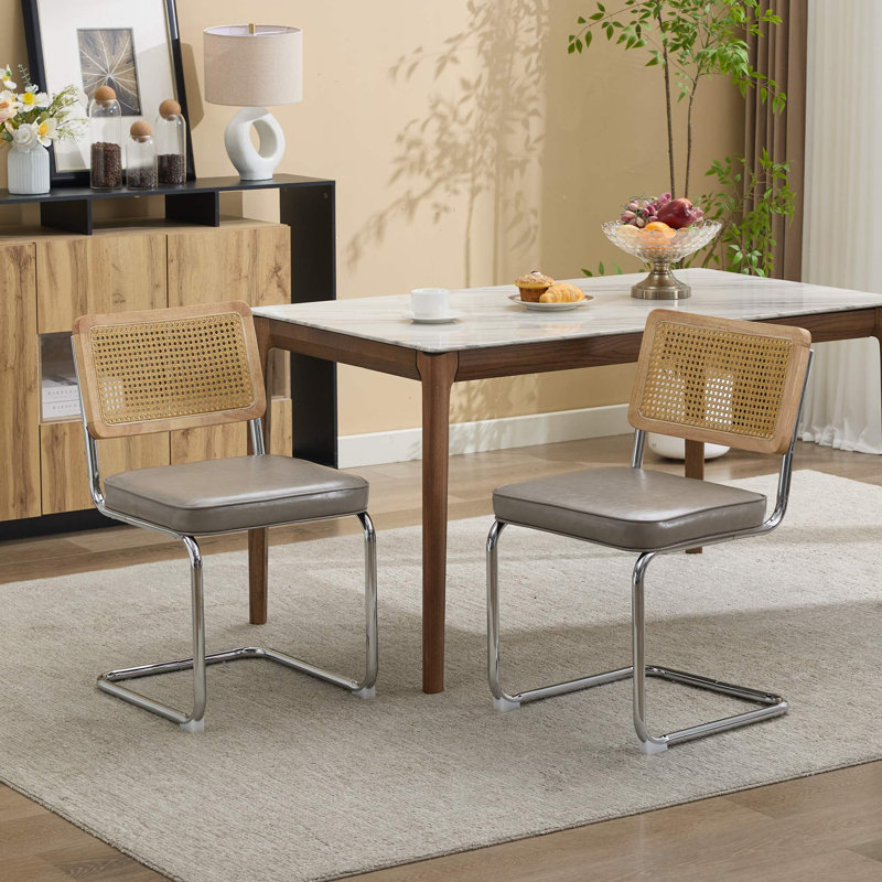 RetroWeave PU Leather Upholstered Dining Chairs with Metal Legs, Gray