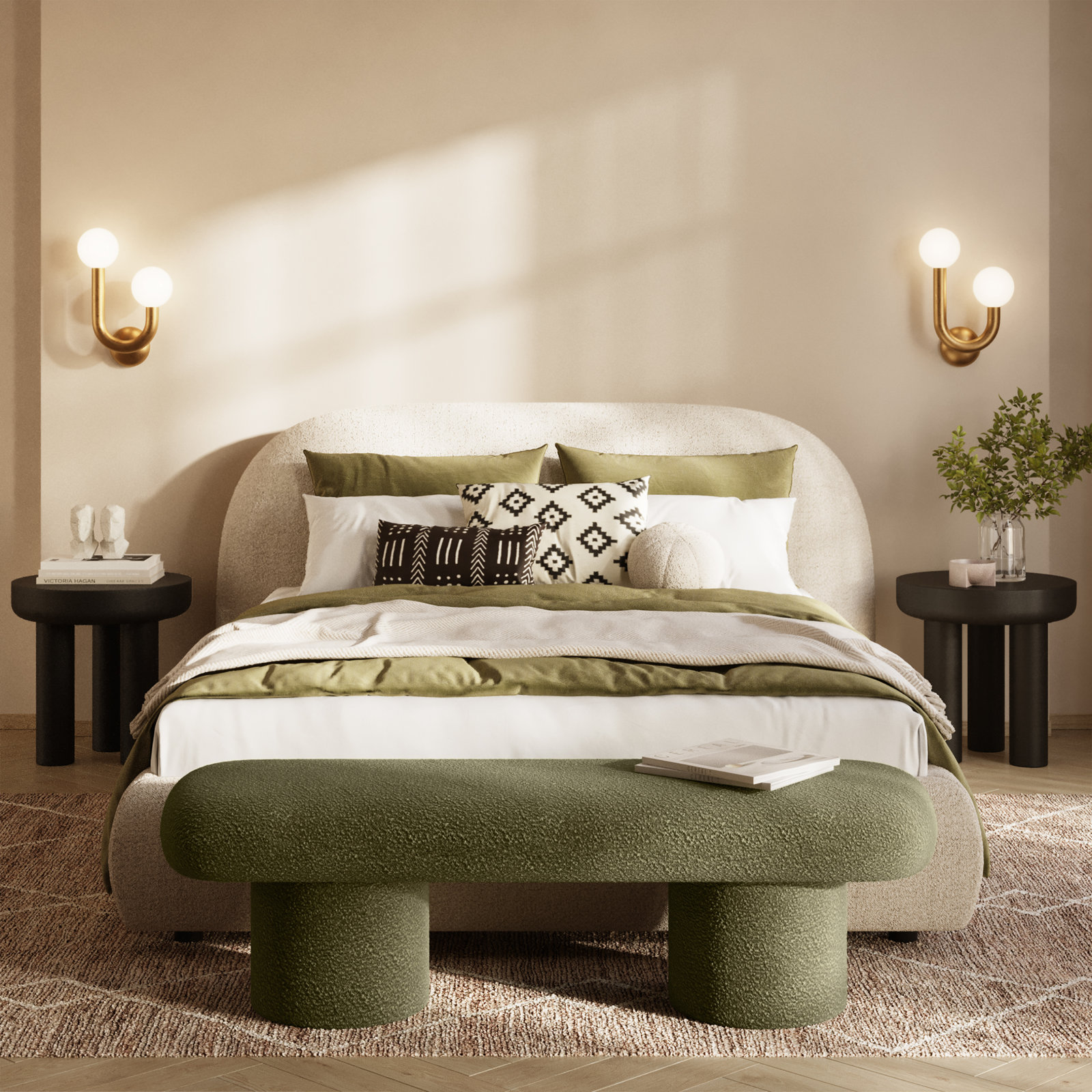 Anston 56" Bedroom Bench, Fern Green Boucle
