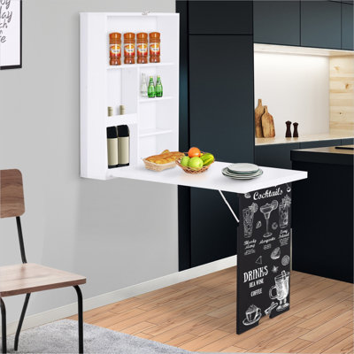 Floating Wall Desk with Foldable Design and Shelves, Classic Black and White, Space-Saving Workstation for Compact Rooms