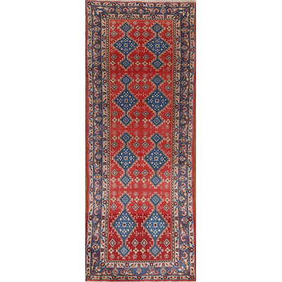 One-of-a-Kind Runner 3'6'' X 10'6'' 1970s Runner Wool Area Rug in Red