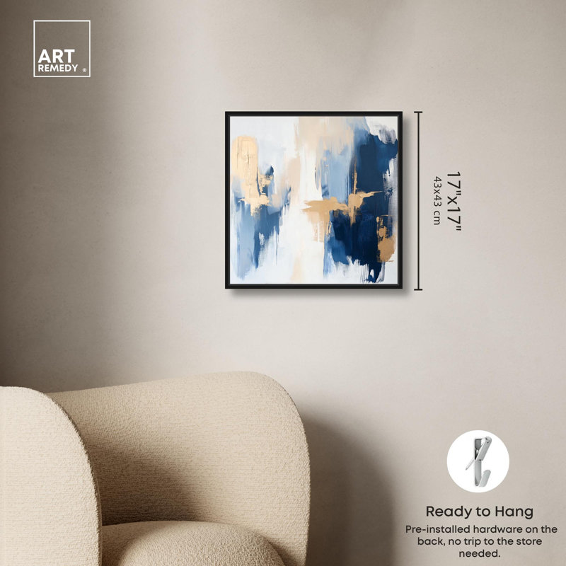 Tranquil Blue Profondeurs II, toile abstraite contemporaine par Art Remedy, H 17 po x l 17 po, Cadre flottant noir