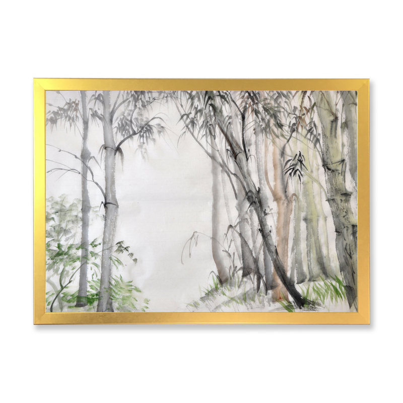 Forêt de bambou chinois - reproduction de cadre photo sur toile, H 16 po x l 32 po x P 1 po, Toile encadrée dorée