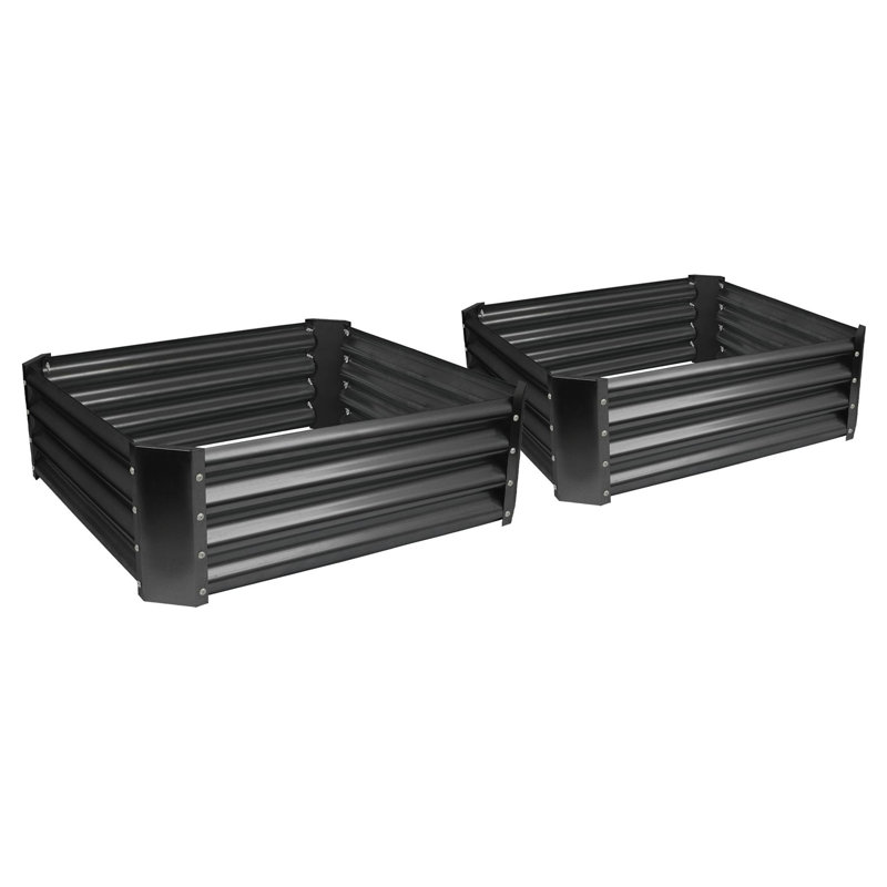 Harbour Housewares Square Galvanised Steel Raised Garden Beds - 60cm x 60cm - Anthracite, 30cm H x 180cm W x 90cm D, Black