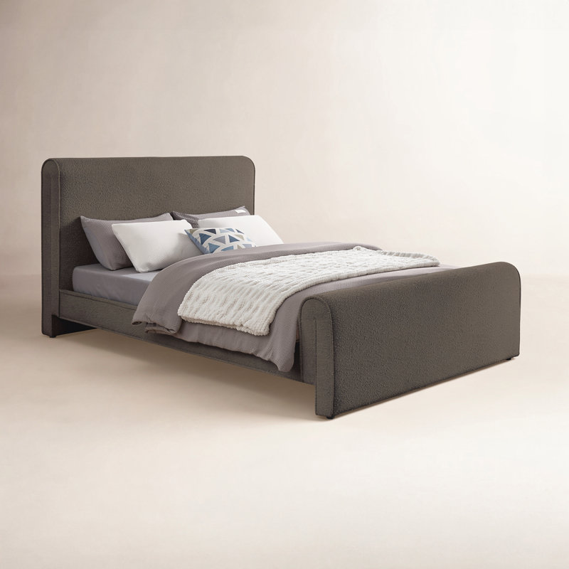 Lit plateforme tapissier Chaylin, Très grand, Tissu bouclé brun