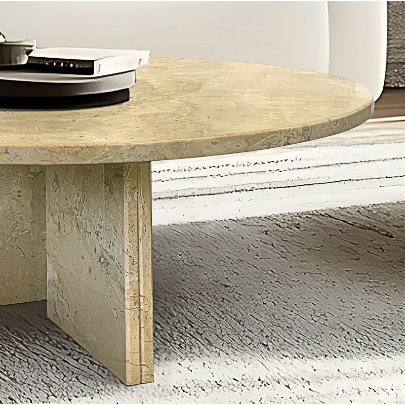 Natural Marble Coffee Table Set, Beige/Gold/Yellow