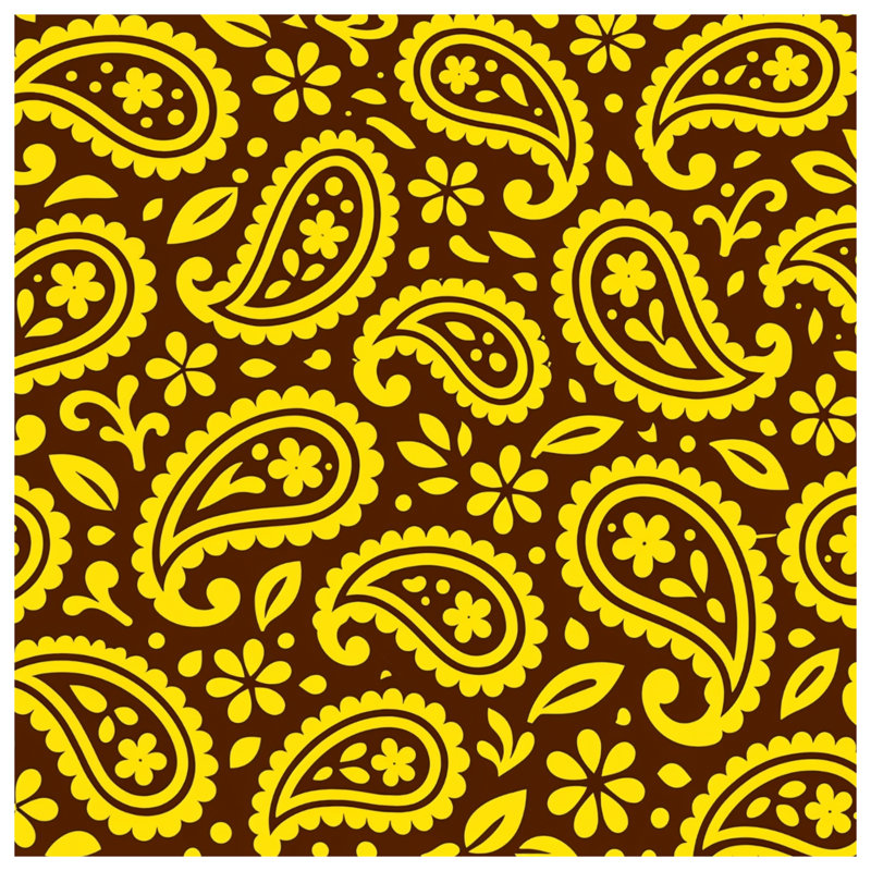 Rideaux de douche jaune / brun à motif cachemire extra long, L 70 po x H 84 po
