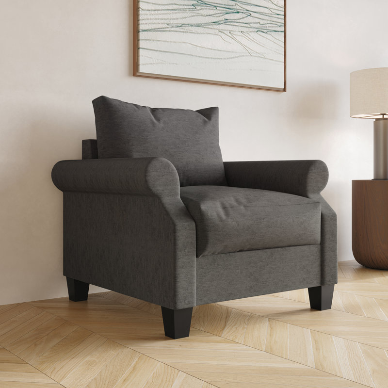 Mayner Upholstered Accent Chair, Dark Gray 100% Linen