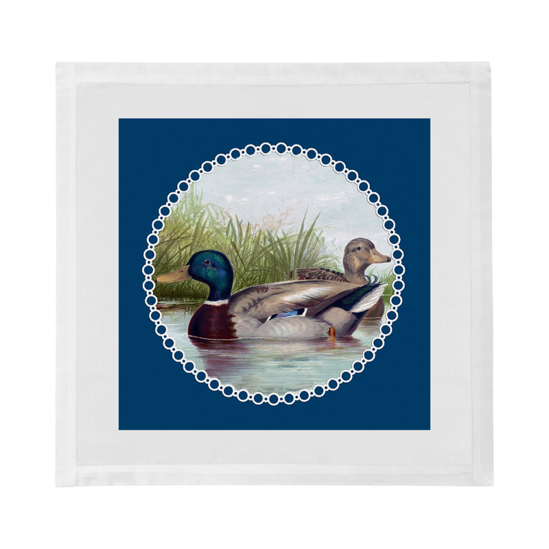 English Duck Pond Cotton Sateen Dinner Napkins, Blue