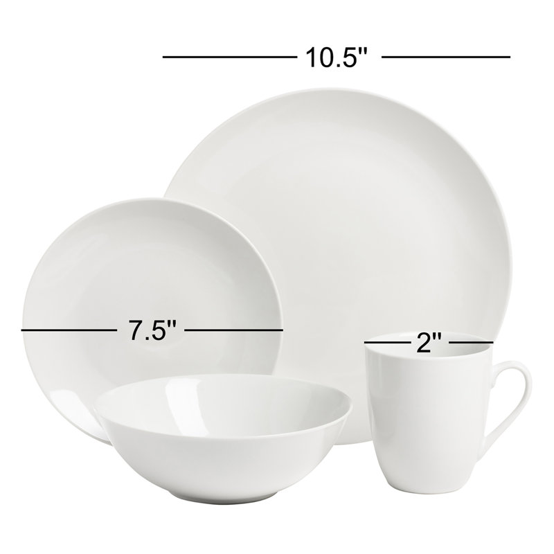 Tillman Ceramic Dinnerware - Set of 16, White