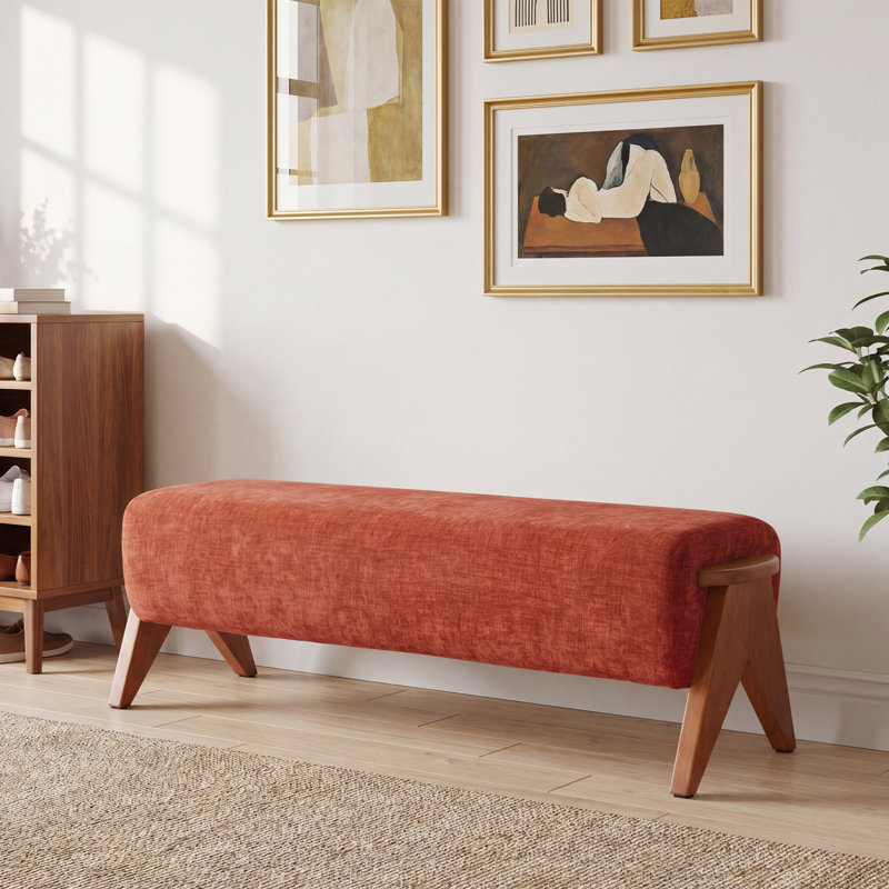 Banc en bois massif multifonctionnel Kyajah, Orange