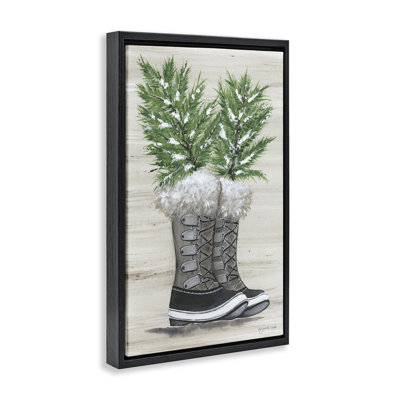 Winter Sprigs in Boots Framed Floater Canvas by Julie Norkus